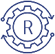 R symbol in a cog and arrows indicating direction