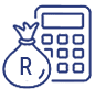 Graphic image of a calculator and a bag of money
