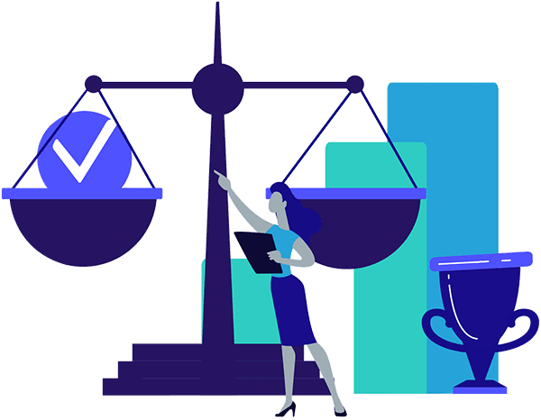 Icon justice scale with a tick on the one side and a cup on the other